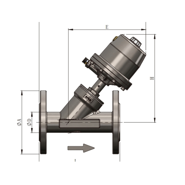 Пневматический фланцевый угловой седельный клапан (привод из нержавеющей стали)